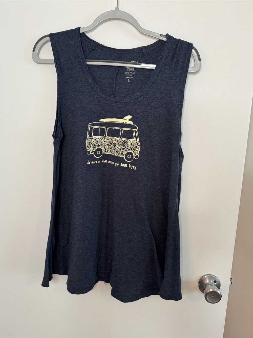 NATURAL LIFE Navy Tank with Cream Boho Van Graphic L-XL